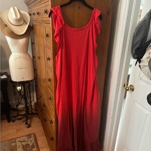 Red Ombré Sleeveless long Ruffle Dress XXXL (22)